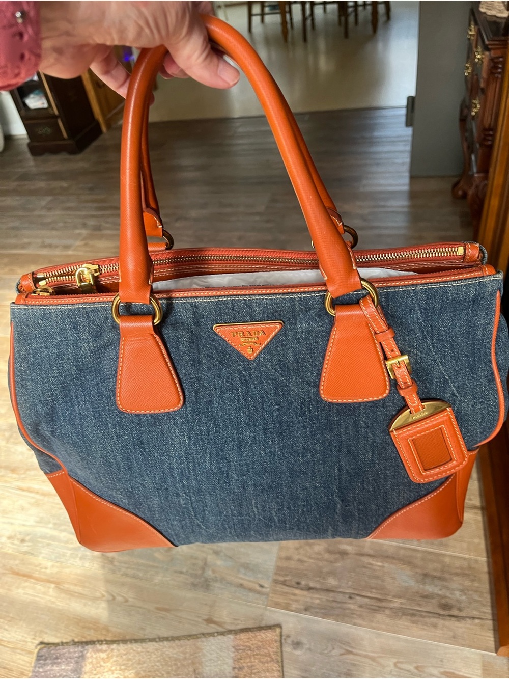 Prada Saffiano trimmed denim handbag